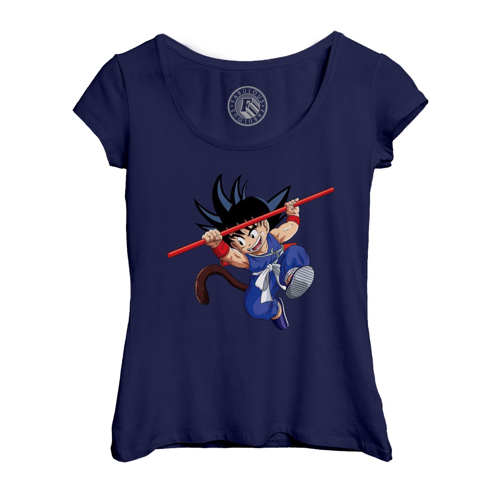 T-Shirt Femme Col Echancré Dragon Ball Goku Blue Manga Dbz Anime Japon