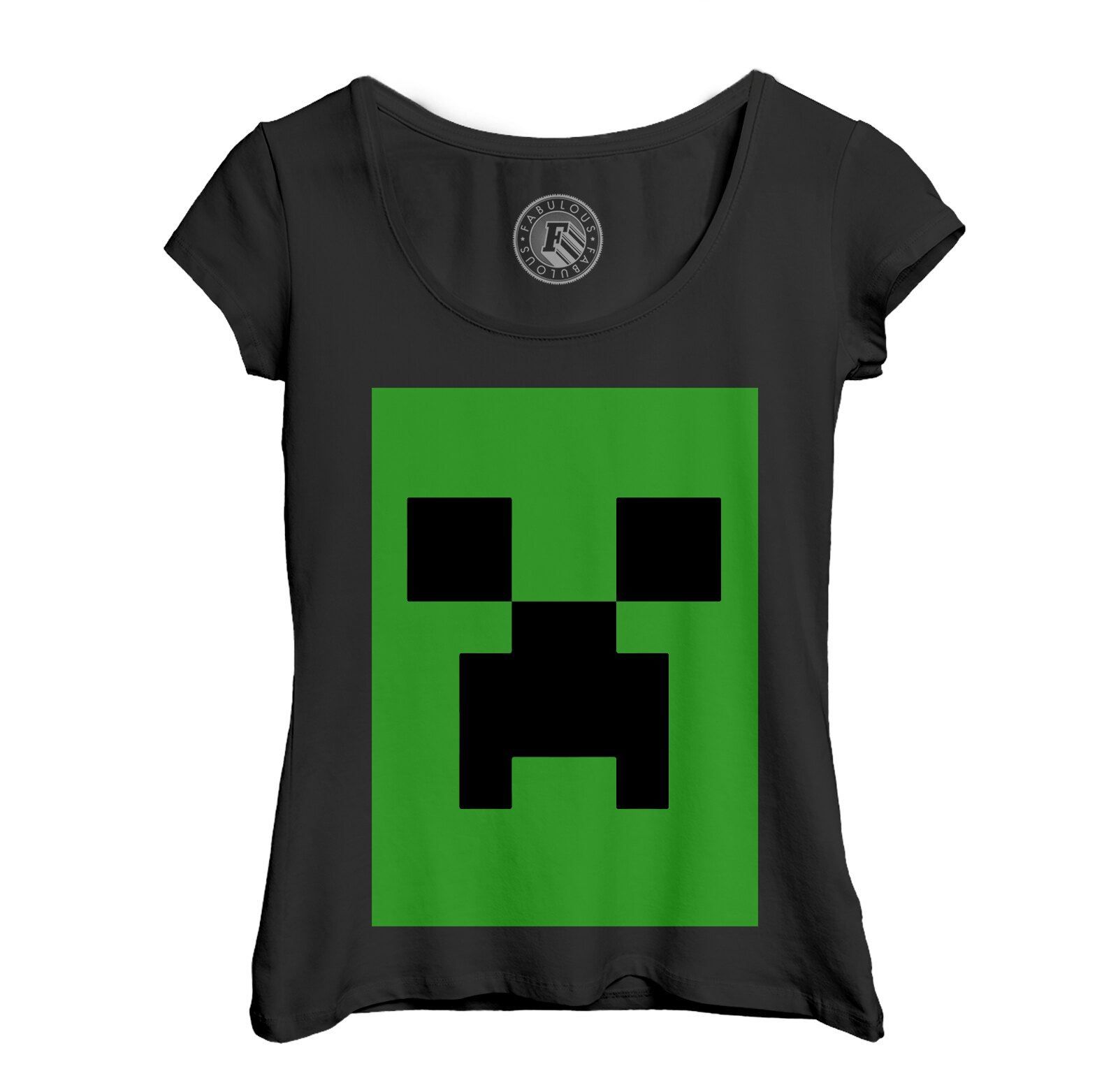 T-Shirt Femme Col Echancré Attention Creeper Bac A Sable Jeux Video Pixels