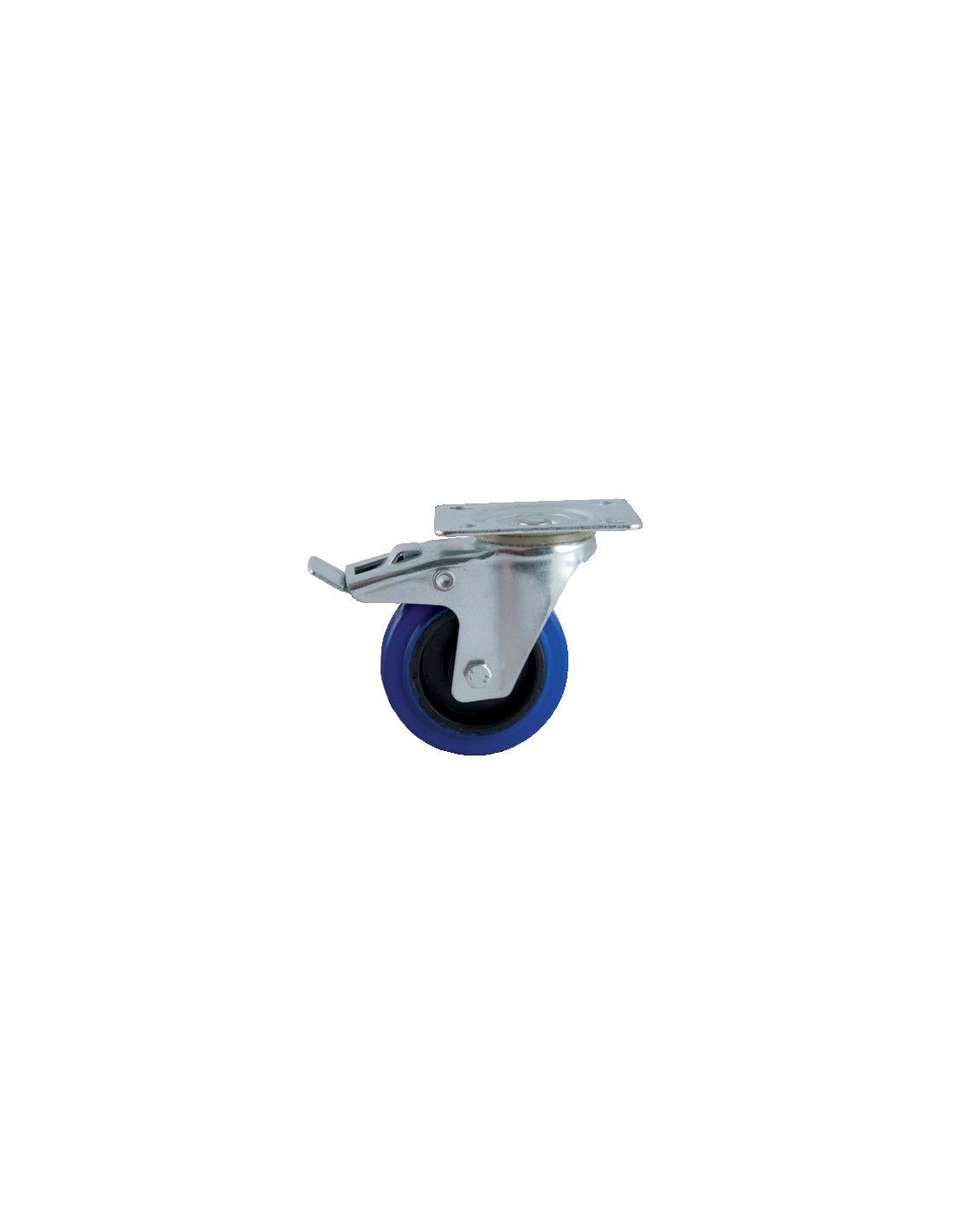 Roulette 160mm caoutchouc bleu platine pivotante avec frein - AVL - 527845O