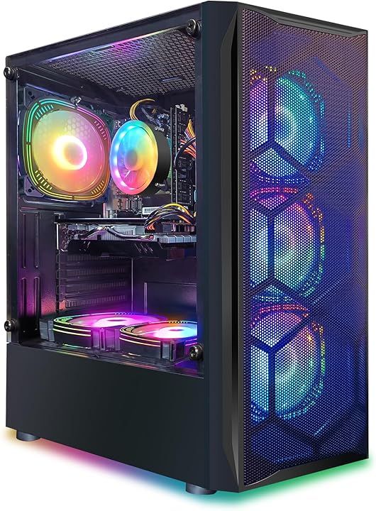 STGsivir-PC de Bureau de Jeu-Radeon RX 580 8Go, Intel i7 jusqu'à 3,9GHz, 16Go RAM, 512Go SSD, 600M WiFi, BT 5,0, RGB Fanx6, W10H64- Tour