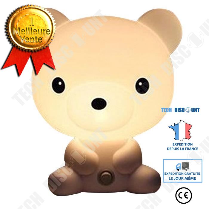  - Veilleuse Lampe De Nuit Chevet Table Lumière Douce Blanc Chaud Déco Cadeau Style Ours Pour Chambre Enfant Bébé