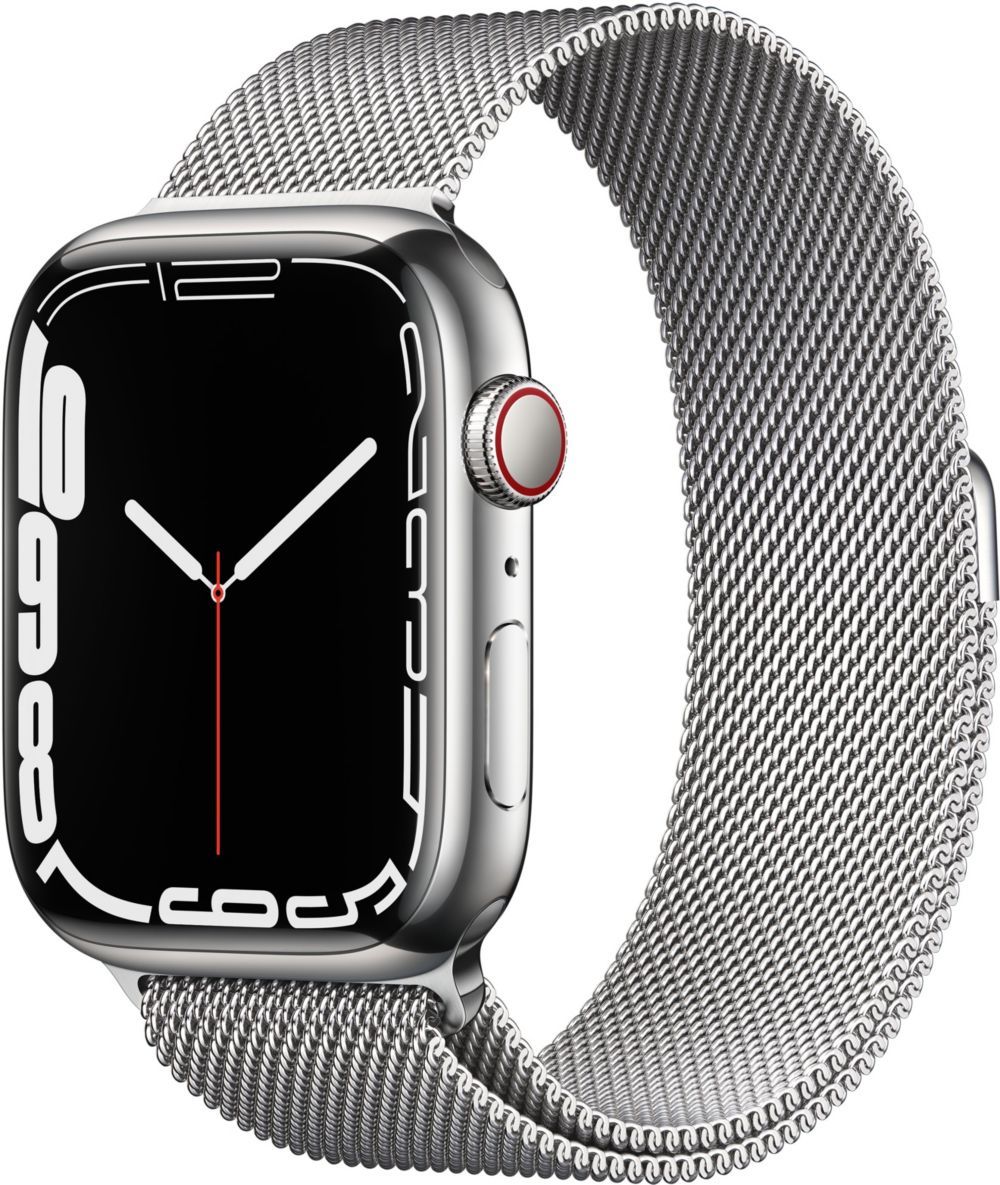 Apple Watch Series 7 (GPS + Cellular) - Boitier 45 mm Acier inoxydable Argent avec Bracelet Milanais Argent