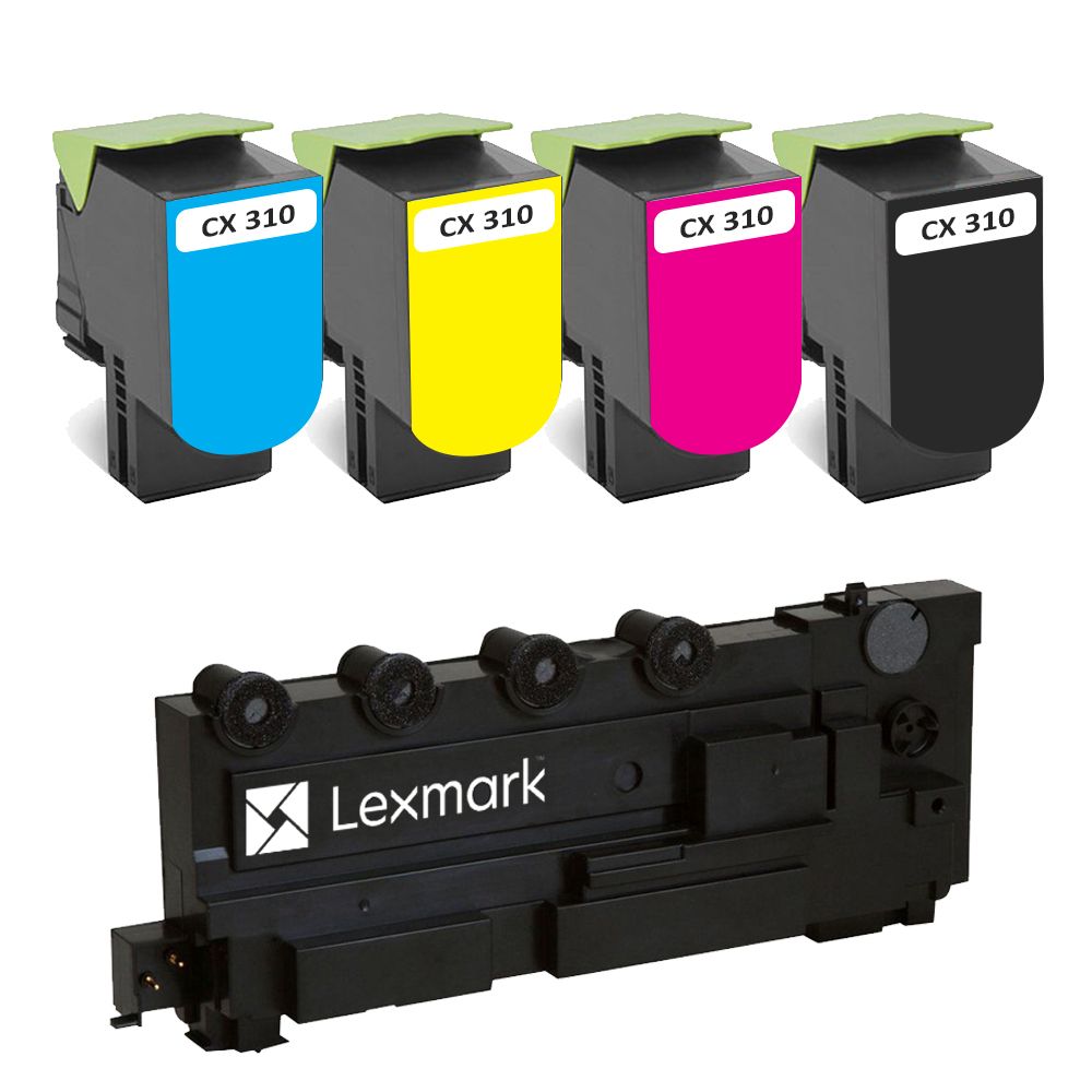 NOPAN-INK - Collecteur Lexmark d'origine C540X75G + 4 Toners Compatibles 80C2S / 802H (Noir + Cyan + Magenta Yellow) - Compatible pour Lexmark CX 310dn CX 310n CX 410de CX 410dte CX 410e CX 510de CX