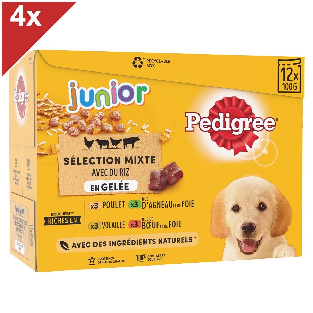 Pedigree Junior 48 Sachets Fraîcheur En Gelée 4 Variétés Pour Chiot 100g (4x12)