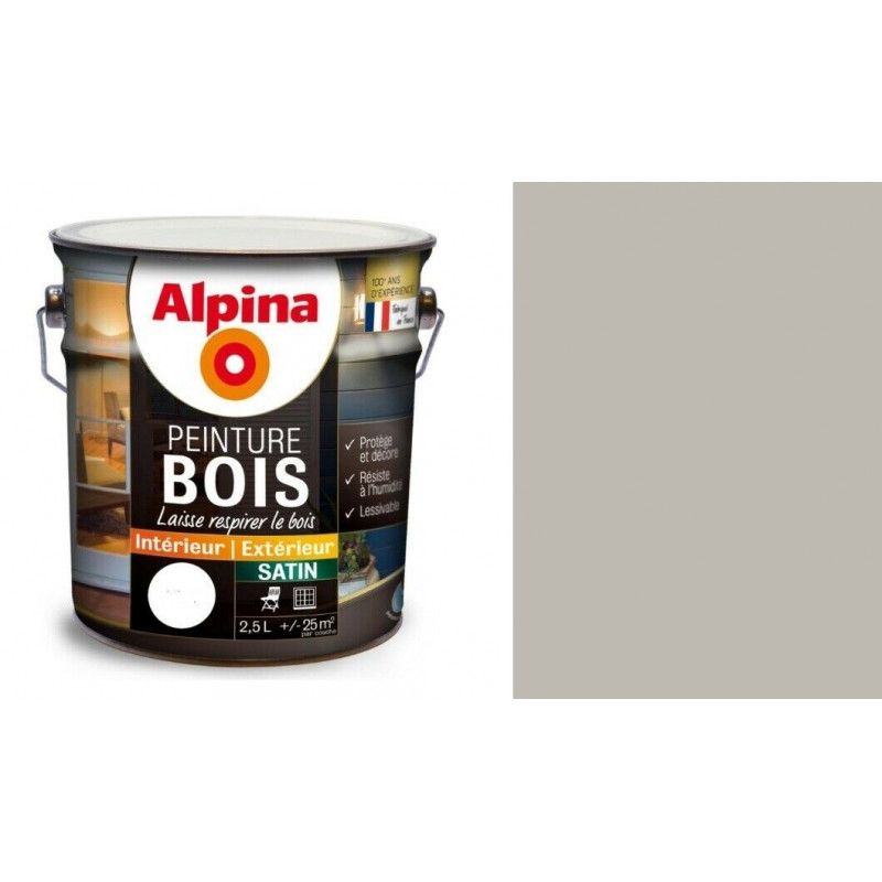 Peinture spéciale bois Gris souris satin 2.5L ALPINA microporeux protège décor lessivable