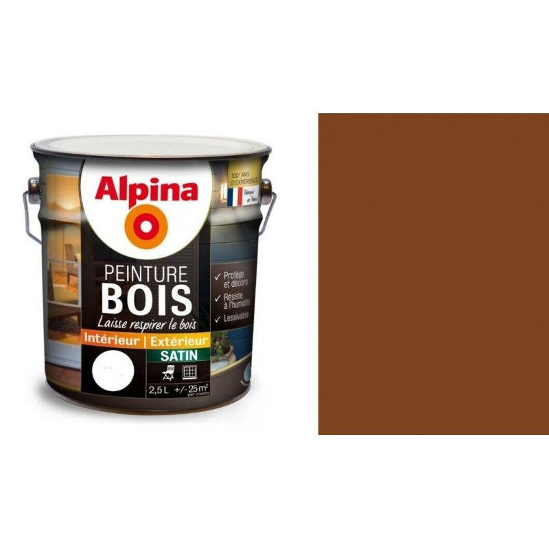 Peinture spéciale bois Marron ton bois satin 2.5L ALPINA microporeux protège décor lessivable