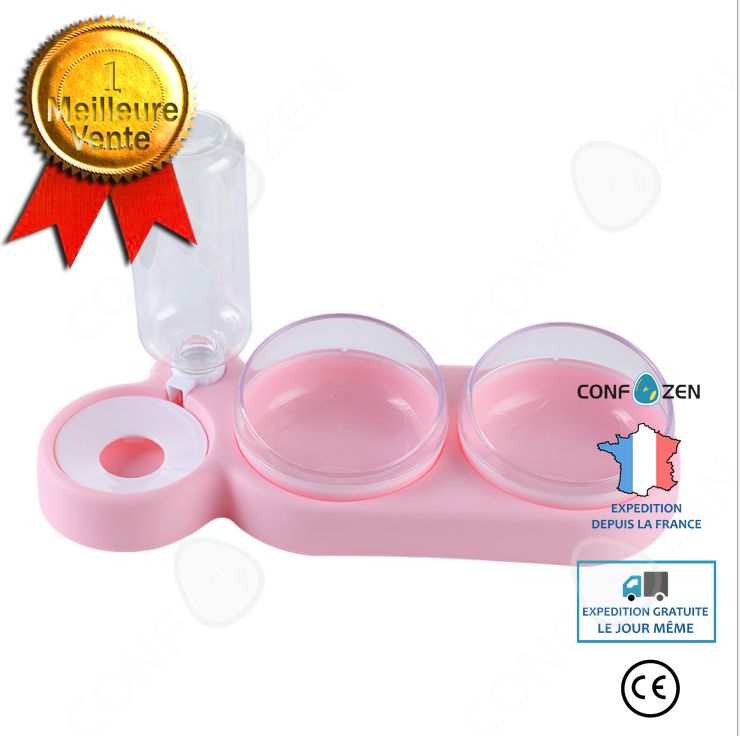 Meilleurs prix pour En 1 Gamelle Pour Petit Chat Et Chien Distributeur D'eau Gamelle Double 360° Rotation Rose