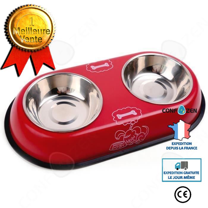 Comparer les prix de En 1 Double Bol Distributeur De Nourritures Gamelle En Acier Inox Écuelle À Chat Bols Support Petit Moyen Chien Chat