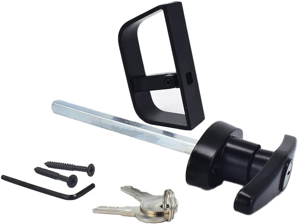 Comparer les prix de Serrure De Porte De Garage Noire Kit De Verrouillage De Poignée En T D'arbre De 115 Mm Serrure De Porte De Hangar Pour Serrures De Poulailler Et Poulailler, Etc.