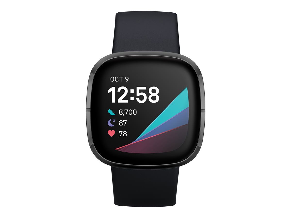 Fitbit Sense - Acier inoxydable graphite - Montre connectée avec bracelet - silicone - carbone - taille du bracelet : S/L - Wi-Fi, NFC, Bluetooth
