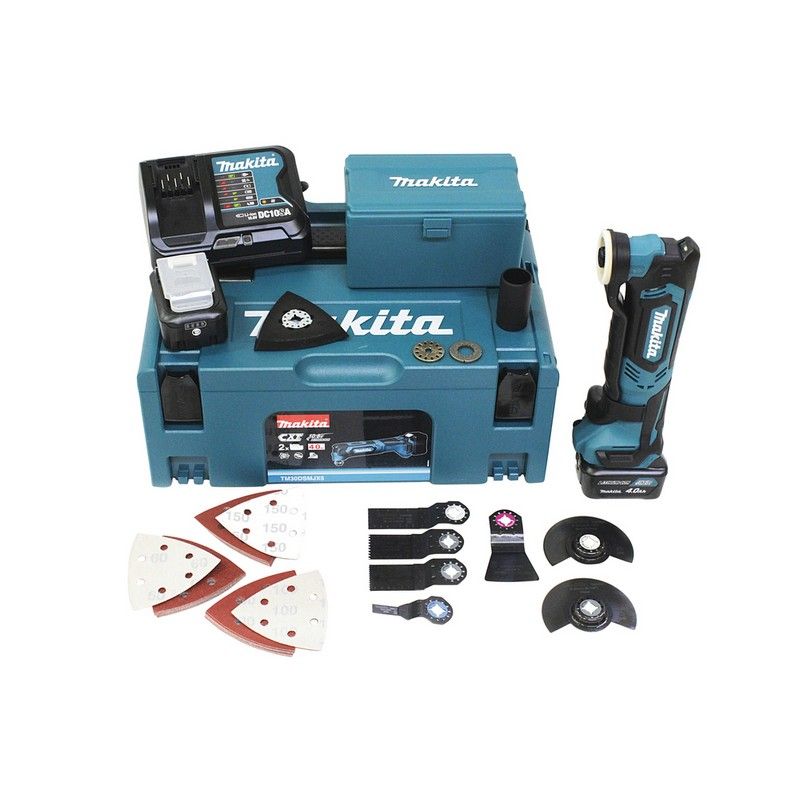 Makita Découpeur ponceur multifonctions 10 8V 2x Batterie 4Ah Chargeur DC10SB TM30DSMJX5