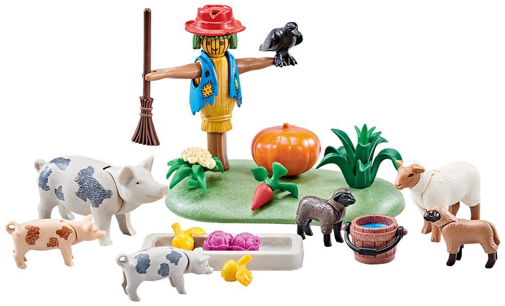 Playmobil 9832 Animaux De La Ferme Et Épouvantail