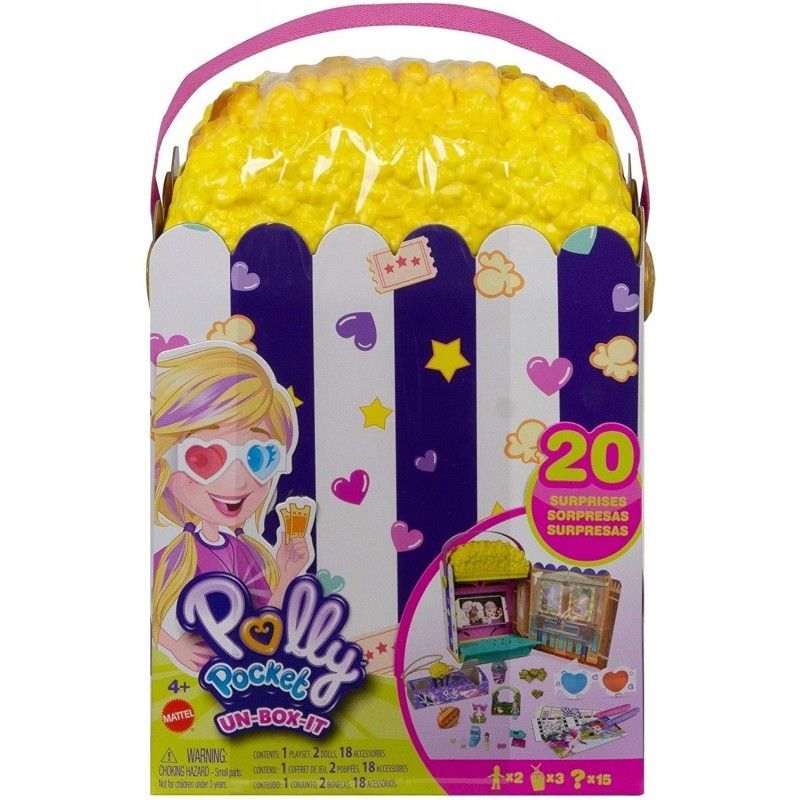 Polly Pocket Coffret Popcorn Surprises Mini cinéma Mini Figurines Polly et Lila et Plus de 15 Accessoires Jouet pour Enfant édition 2021 GVC96