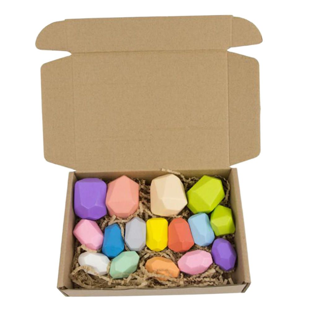  - 2x 16 Pièces Jouets D'empilage De Bâtiment En Pierre En Bois Coloré Jouets D'equilibrage De Développement Educatif Pour Bébés