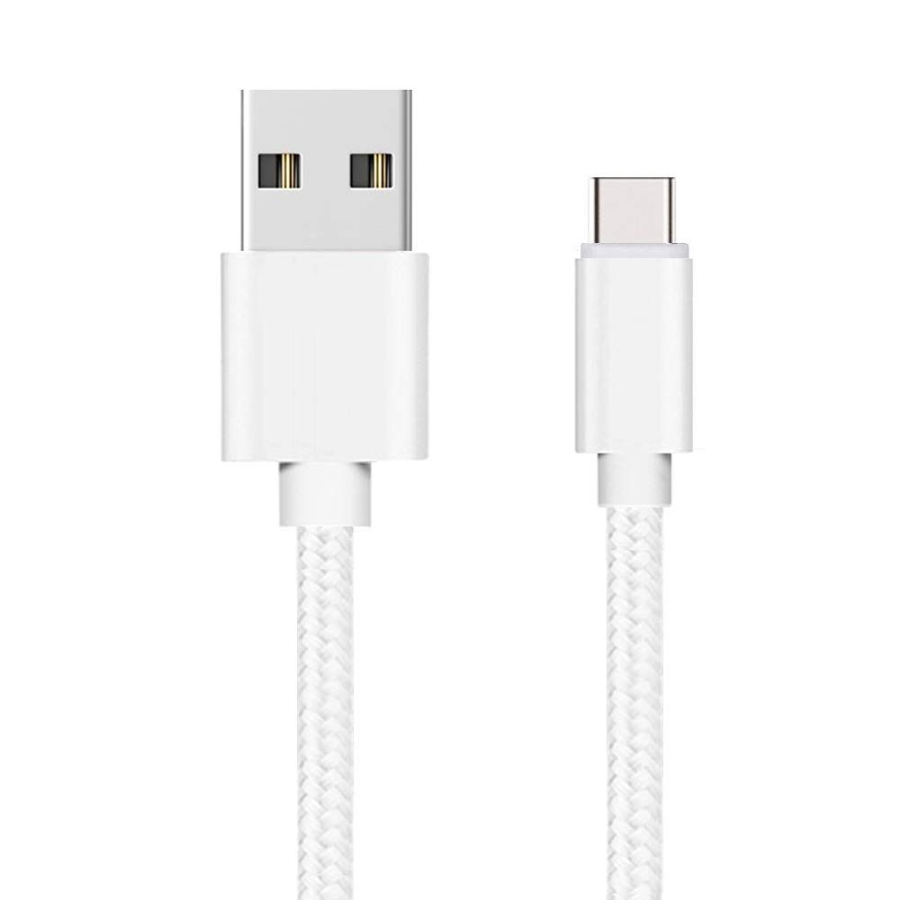 Cable USB-C pour Xiaomi REDMI NOTE 9 / NOTE 9 PRO / NOTE 10 / NOTE 10 PRO - Type USB-C Nylon Tresse Argent Blanc 1 Metre [Phonillico]