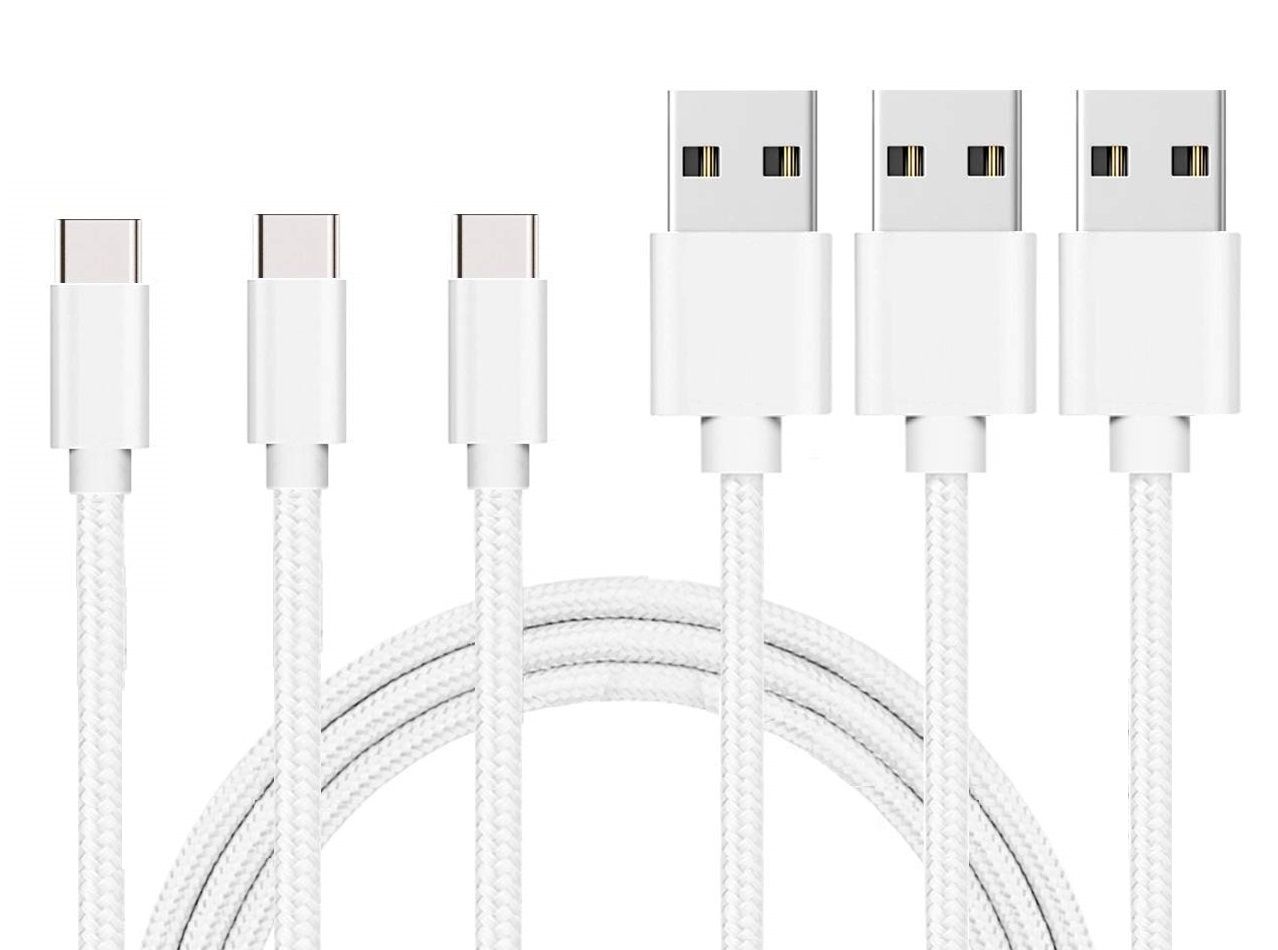 Cable USB-C pour Xiaomi REDMI NOTE 9 / NOTE 9 PRO / NOTE 10 / NOTE 10 PRO - Nylon Tresse Argent Blanc 1 Metre [LOT 3] [Phonillico]