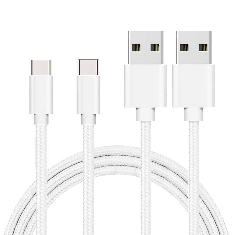 Cable USB-C pour Xiaomi Mi 10T LITE 5G / Mi 10T / Mi 10T PRO - Cable Nylon Tresse Argent Blanc 1 Metre [LOT 2] [Phonillico]