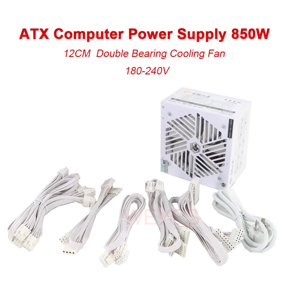 JULONGFENGBAO ATX-850W Entièrement Modulaire Blanc Alimentation 110V-240V ATX Boîtier D'ordinateur Book ine Tension PC Gamer PSU Tout Neuf - Type 850W