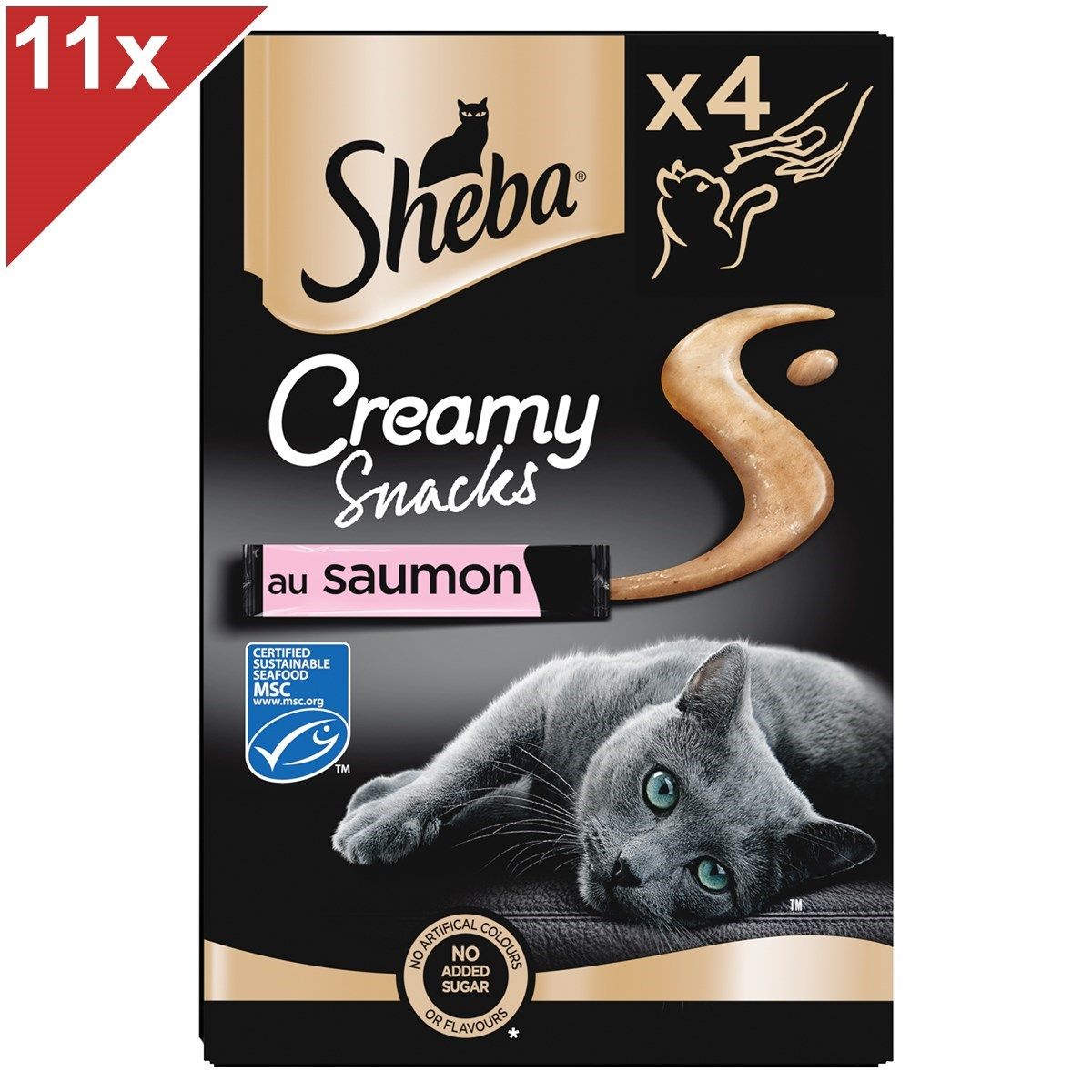 Sheba Creamy Snacks 44 Sticks Au Saumon Friandise Crémeuse Pour Chat 12g (11x4)