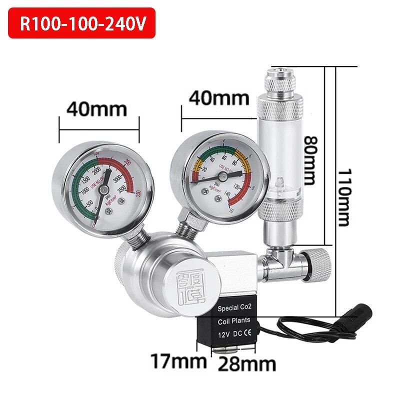 Régulateur De Co2 Pour Aquarium,Kit De Conception D'électrovanne,Précieux Système De Contrôle Du Co2,Pression D'aquarium,Équipement De Assujetde Réduction De Co2 - Type R100-100-240v-Cga320-Eu Plug