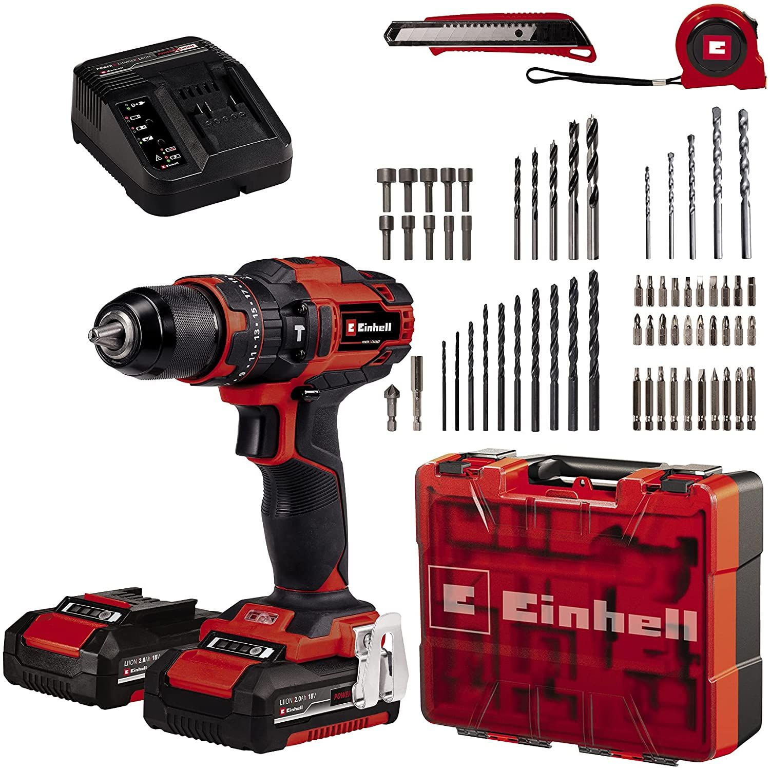 Einhell Perceuse Visseuse à percussion sans fil TE CD 1840 Li i +64 2x2 0 Ah Power X Change Li Ion 18V Couple 40 Nm Livré avec 2 Batteries 2 0Ah Chargeur et 64 Accessoires - vue 2