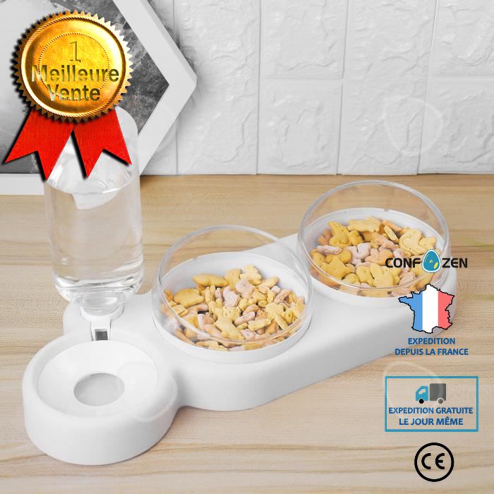 Comparer les prix de En 1 Gamelle Pour Petit Chat Et Chien Distributeur D'eau Gamelle Double 360° Rotation Blanc