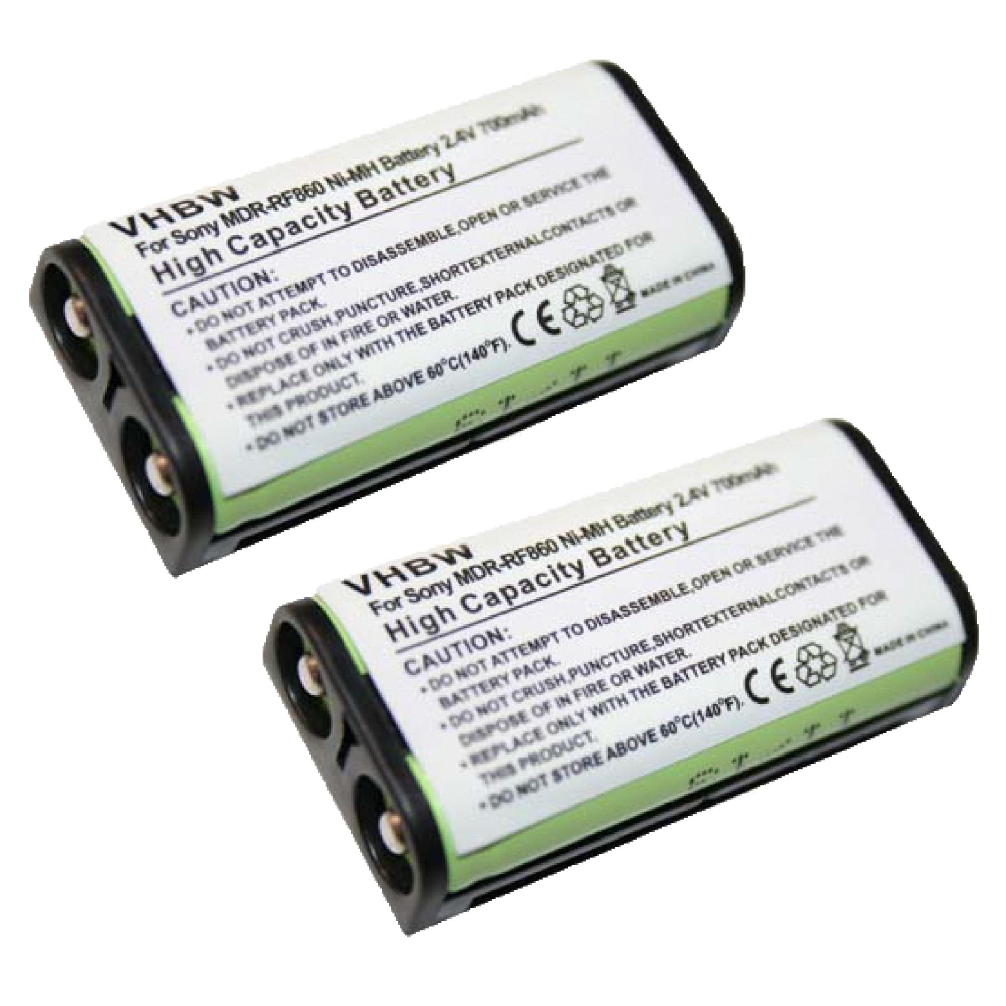 vhbw 2x Batteries compatible avec Sony MDR-RF810, MDR-RF810RK, MDR-RF811 casque audio, écouteurs sans fil (700mAh, 2,4V, NiMH)