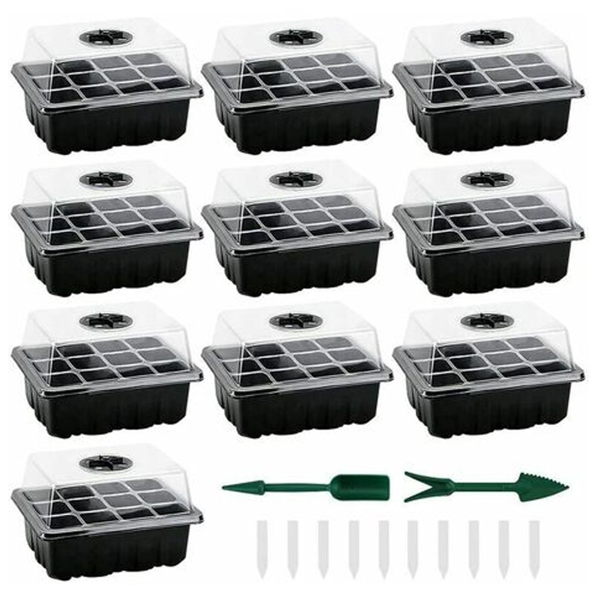 Mini serre pour semis, paquet de 10 mini serre pour plantes 120 cellules, plateau de semis avec plateau et couvercle, plateaux de semis durables d'intérieur, boîte de culture, démarreur de graines