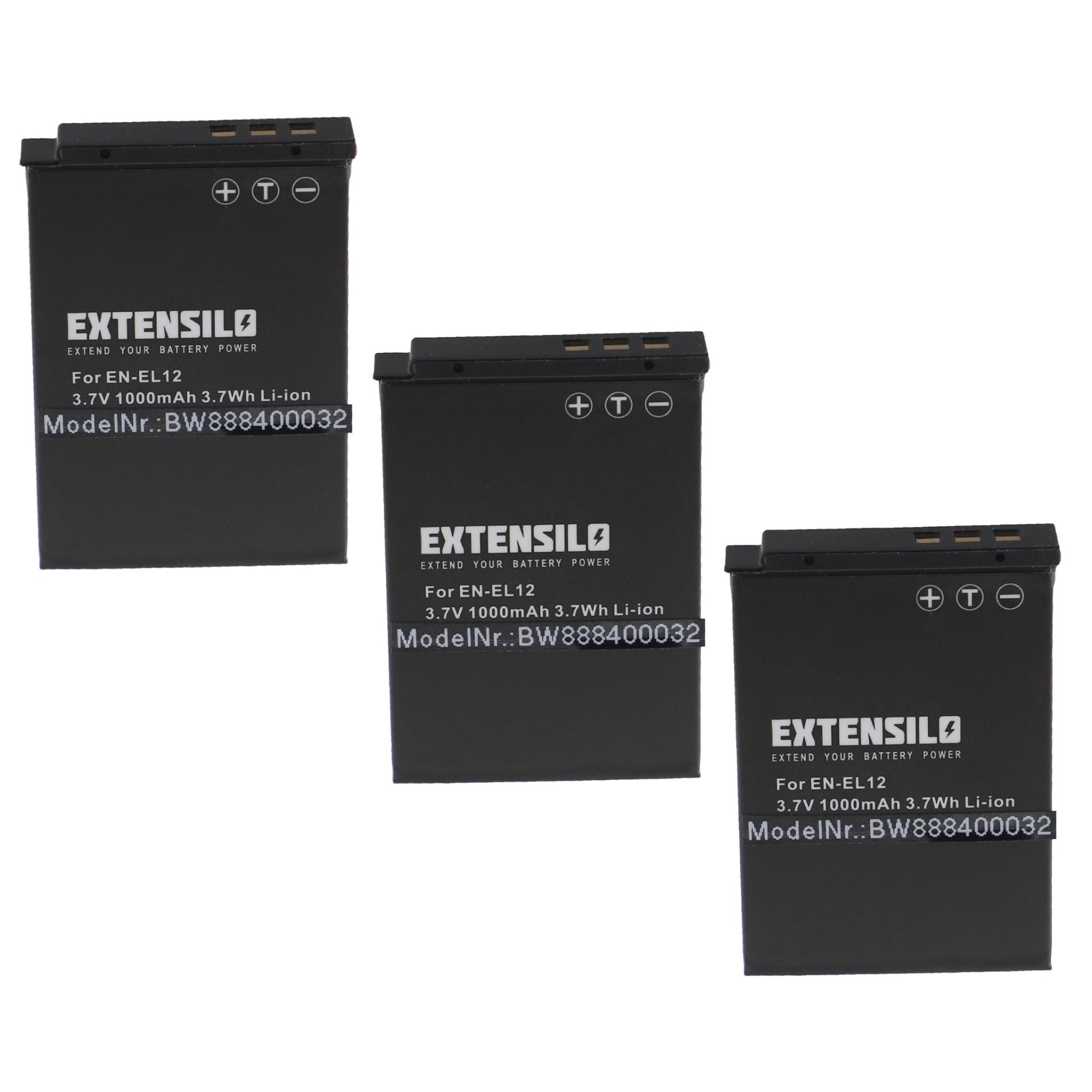 EXTENSILO 3x Batteries compatible avec Nikon CoolPix S70, S640, S710, S800c, S6300, S8000 appareil photo, reflex numérique (1000mAh, 3,7V, Li-ion)