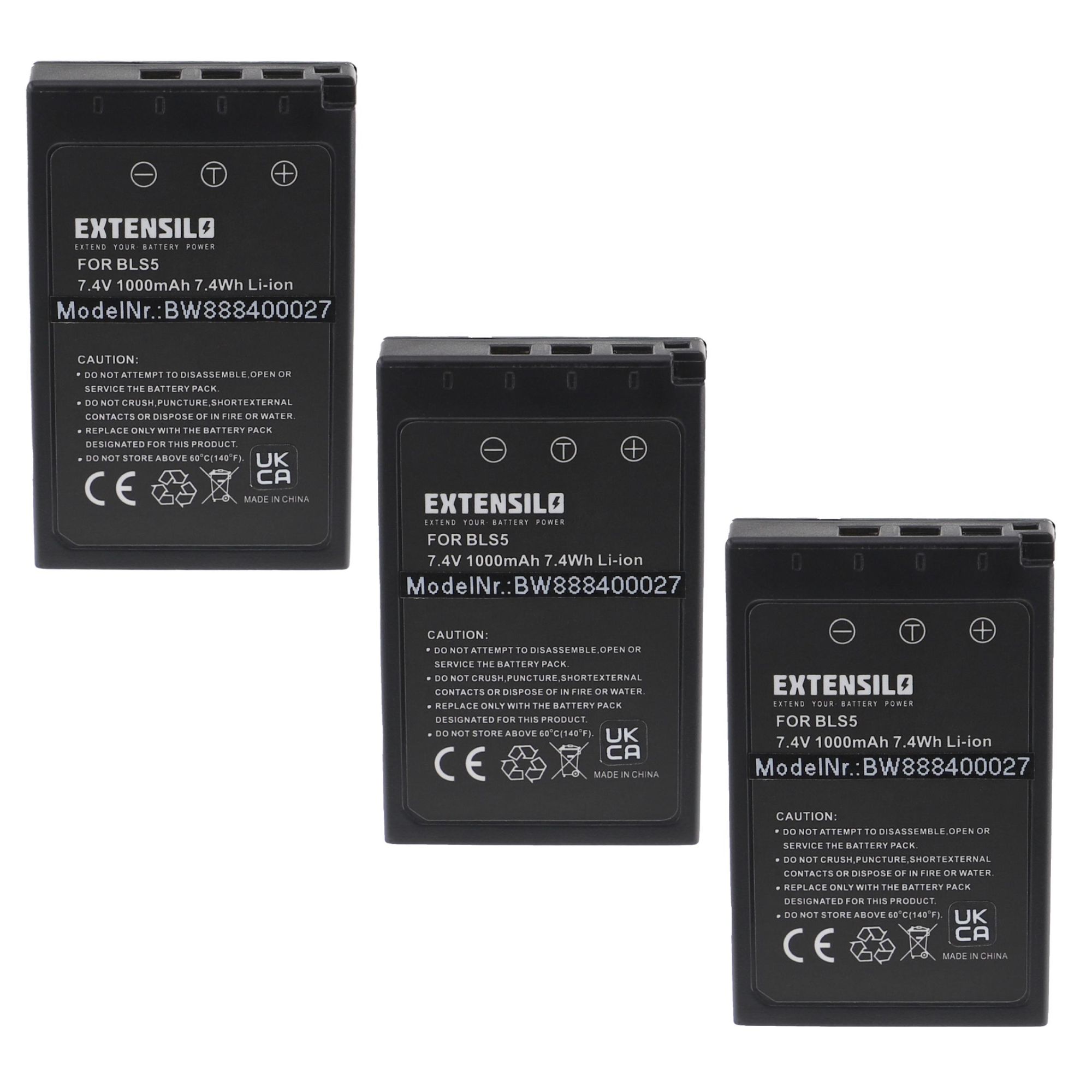 EXTENSILO 3x Batteries compatible avec Olympus Stylus 1s, 1 appareil photo, reflex numérique (1000mAh, 7,4V, Li-ion) avec puce d'information