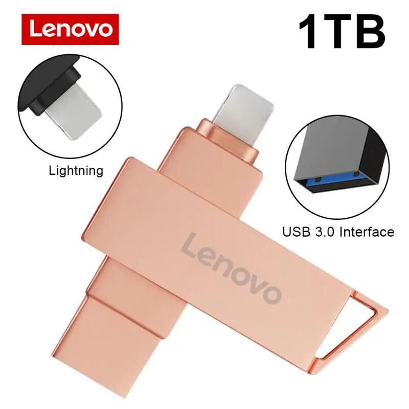 Lenovo-Clé USB 128 OTG 2 en 1 pour PC,support à mémoire de 3.0 Go,1 To,compatible avec iPhone,iPad,Android - Type Rose gold 1T