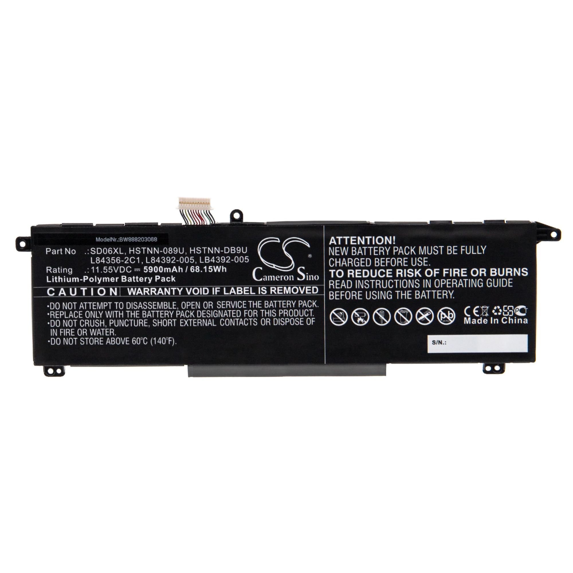 vhbw Batterie compatible avec HP Omen 15 EK0010TX, EK0011TX, EK0013TX, EK0014TX, EK0056TX ordinateur portable Notebook (5900mAh, 11.55V, Li-polymère)