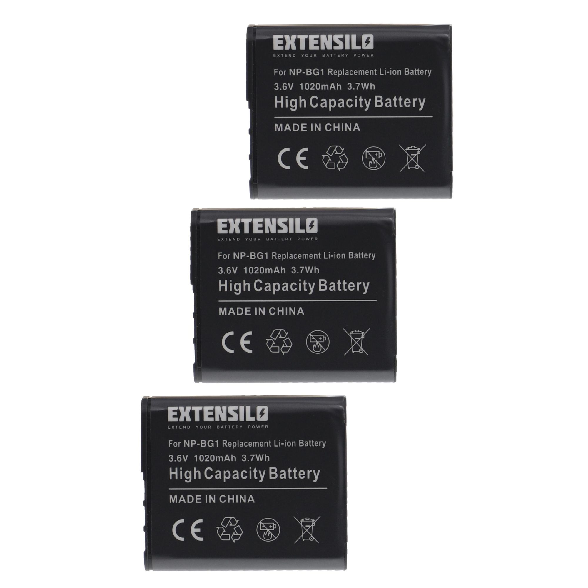 EXTENSILO 3x Batteries compatible avec Sony Cyber-Shot DSC-W290/B, DSC-W290/L, DSC-W290/T appareil photo, reflex numérique (1020mAh, 3,6V, Li-ion)