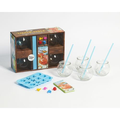 Coffret Cocktails Fish Bowl - Avec 4 Aquariums Ã Cocktails, 4 Pailles, 1 Moule Ã Glaã§Ons Aux Formes Originales, 4 Marqueurs De Verre Poisson Et 1 Livre De Recettes De Cocktails Fun Et...