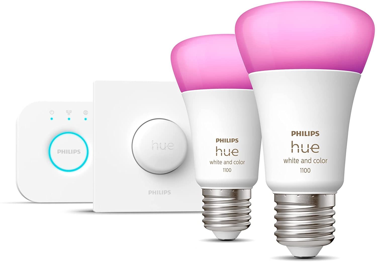 Philips Hue White And Color Ambiance E27 Kit De Démarrage 2 Ampoules + 1 Bouton Intelligent