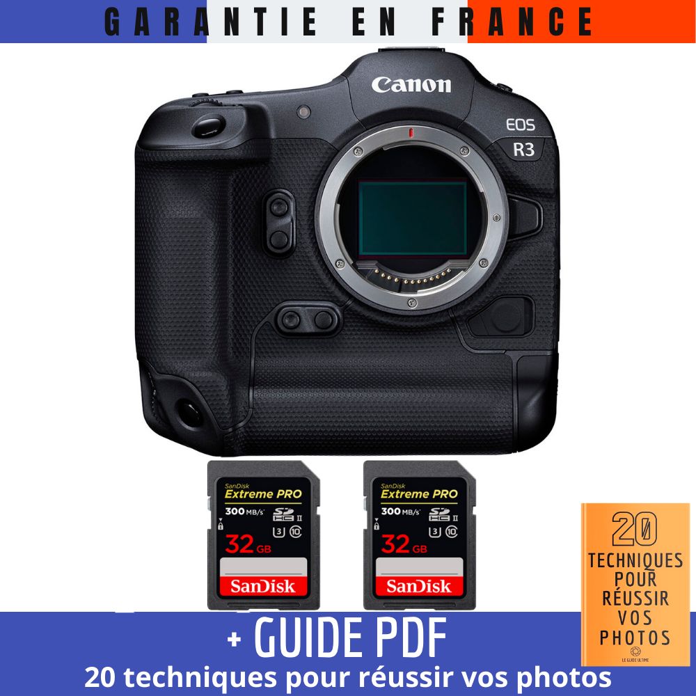 Canon EOS R3 + 2 SanDisk Extreme PRO UHS II SDXC 300 MB/ + Guide PDF 20 TECHNIQUES POUR RÉUSSIR VOS PHOTOS - vue 2