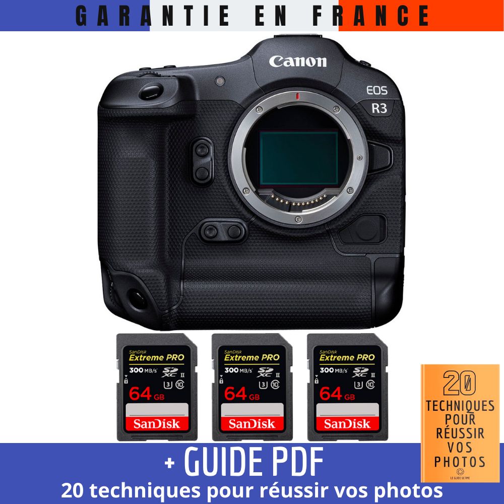 Canon EOS R3 + 3 SanDisk Extreme PRO UHS II SDXC 300 MB/ + Guide PDF 20 TECHNIQUES POUR RÉUSSIR VOS PHOTOS - vue 2