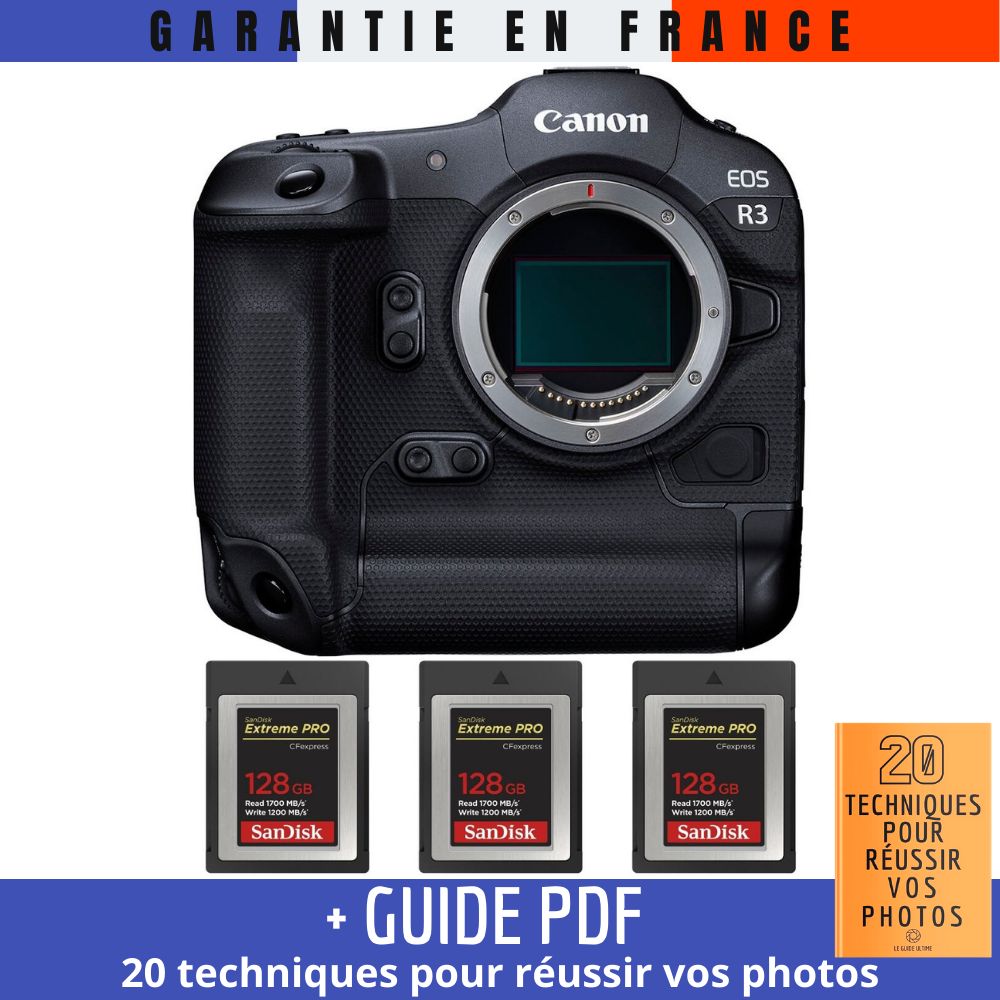 Canon EOS R3 + 3 SanDisk Extreme PRO CFexpress Type B + Guide PDF 20 TECHNIQUES POUR RÉUSSIR VOS PHOTOS - vue 2