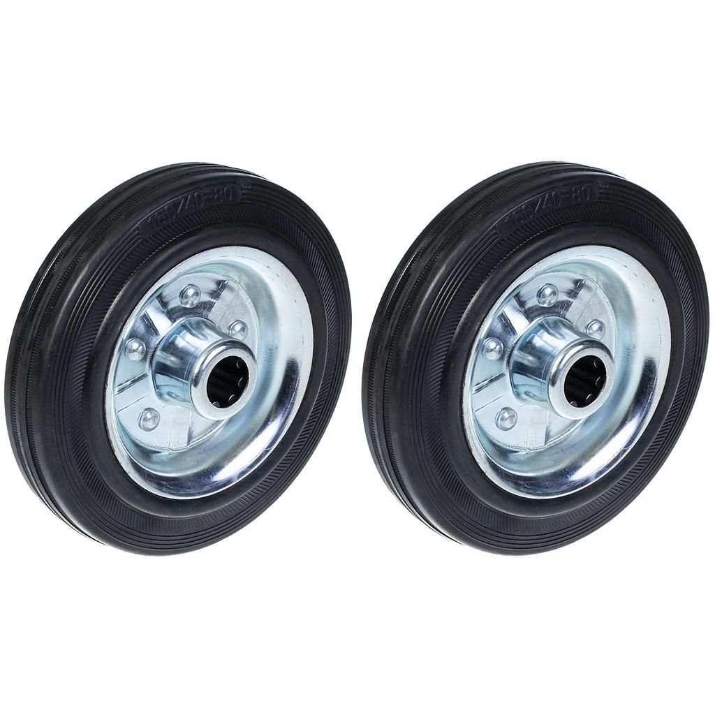 160mm solid rubber wheel steel centre 150kg each 6" truck wheels - set of 2