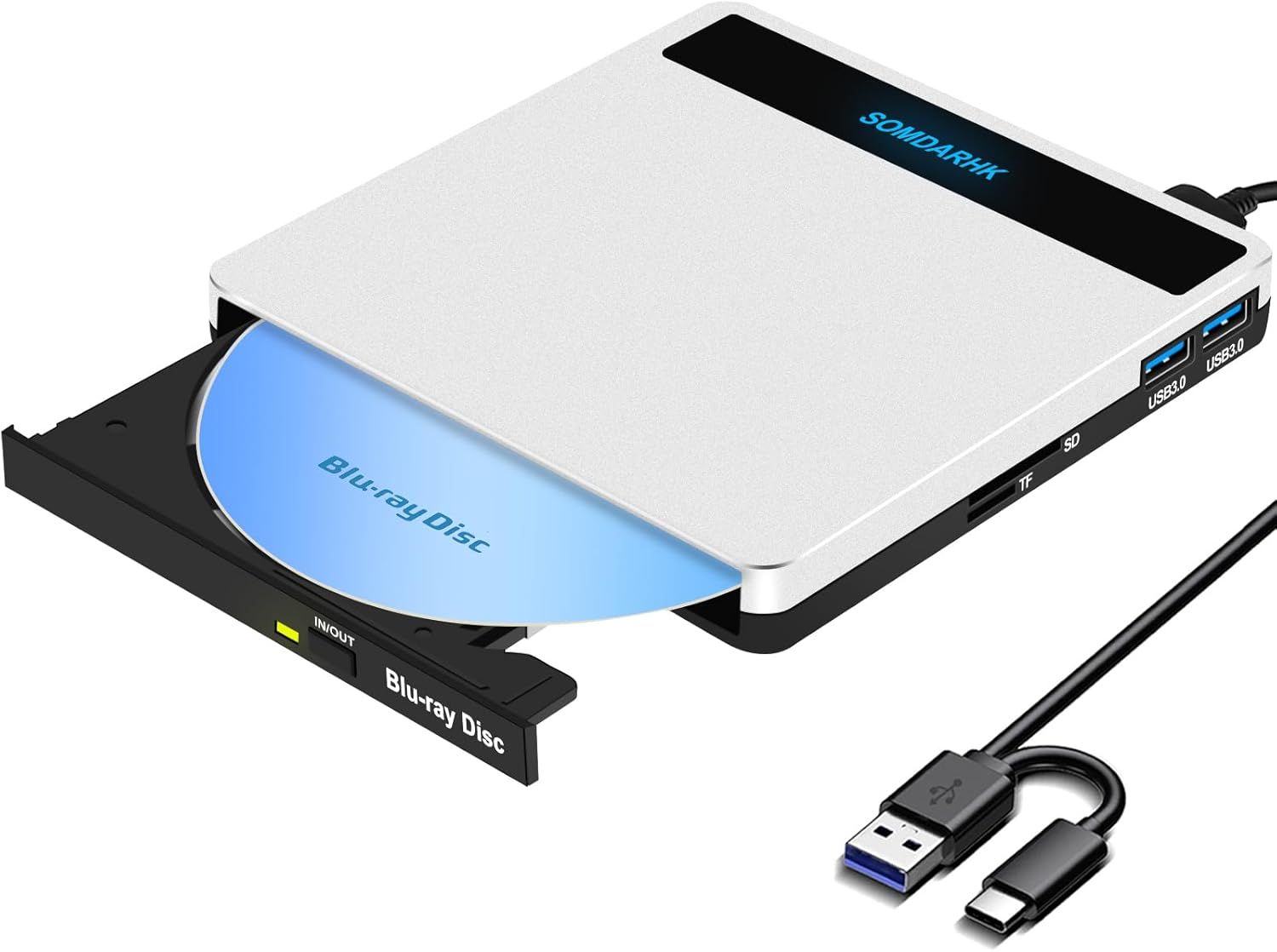 Lecteur externe Blu-ray CD DVD USB 3.0 Type C Lecteur Blu-ray externe CD/DVD ROM Slimline Blue Ray Drive Lecteur externe Bluray pour ordinateur portable PC Mac MacBook Air Pro Apple Windows11/10