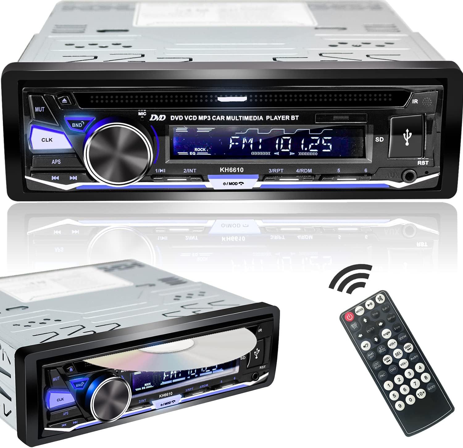 Autoradio Bluetooth USB CD/DVD Lecteur,1 Din Radio RDS FM AM MP3 SD AUX Mains-Libres