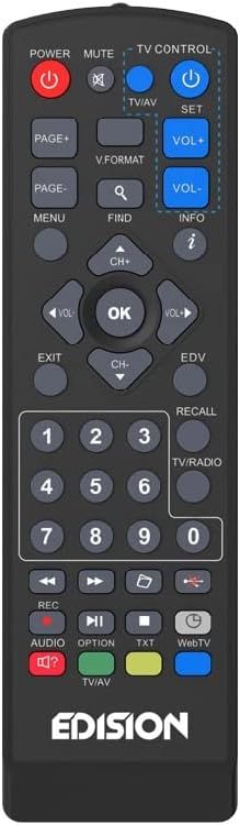 Télécommande Universelle EDI-RCU 1 Learn, Originale, Programmable, 2en1 TV et Récepteur, PICCO T2, PICCO T265, PICCO T265+, Nano T265+, PICCO T265 Pro, PING T2/C, Proton S2, PICCO S2