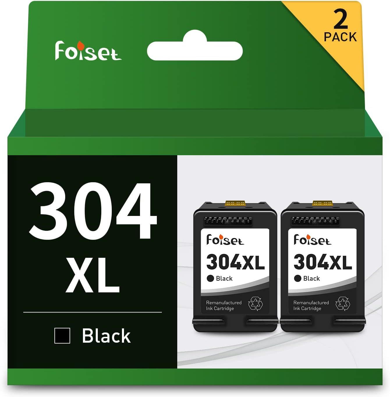 Foiset Lot de 2 Cartouches d'encre 304 XL Noires reconditionnées pour HP 304XL pour Envy 5020 5010 5030 5032 DeskJet 2600 2630 2620 3720 2633 2622 2632 3762 3760 3750 2760 3733