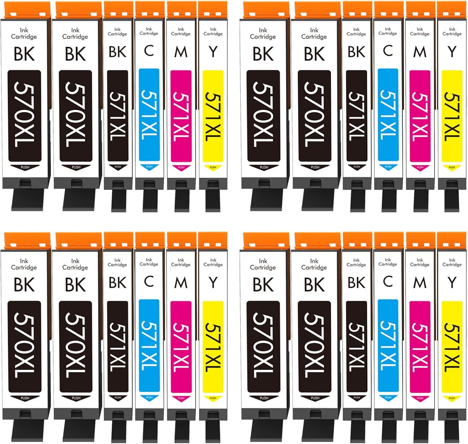 PGI-570XL CLI-571XL Cartouche d'encre Compatible avec Canon PGI-570 CLI-571 XL Multipack (24-Pack), pour Pixma MG5750 TS5050 MG5751 TS5055 MG5753 MG6850 MG6851 TS5051 TS5053 TS6050 MG7750