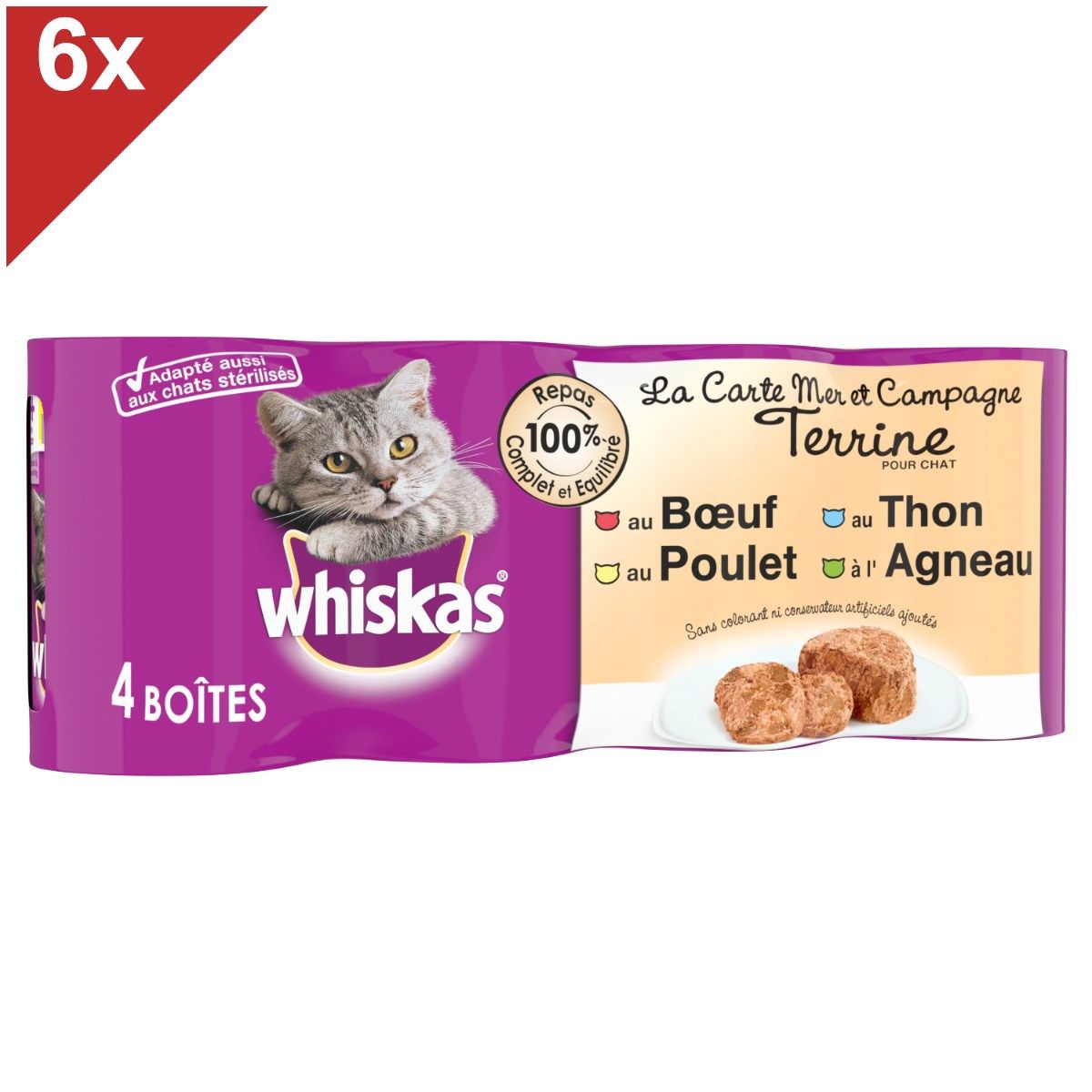 Comparer les prix de Whiskas 24 Boîtes En Terrine 4 Variétés Pâtée Pour Chat 400g (6x4)