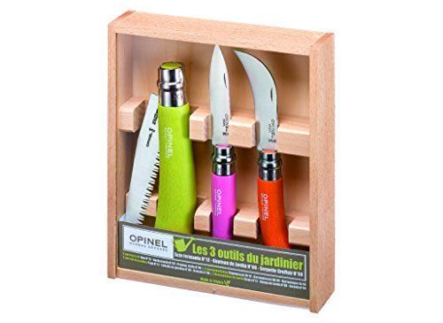 Opinel 001617 Jardin Pack De 3 Coffret Couteaux Lame En Acier Inoxydable/Manche En Hêtre Pomme/Rose/Mandarine