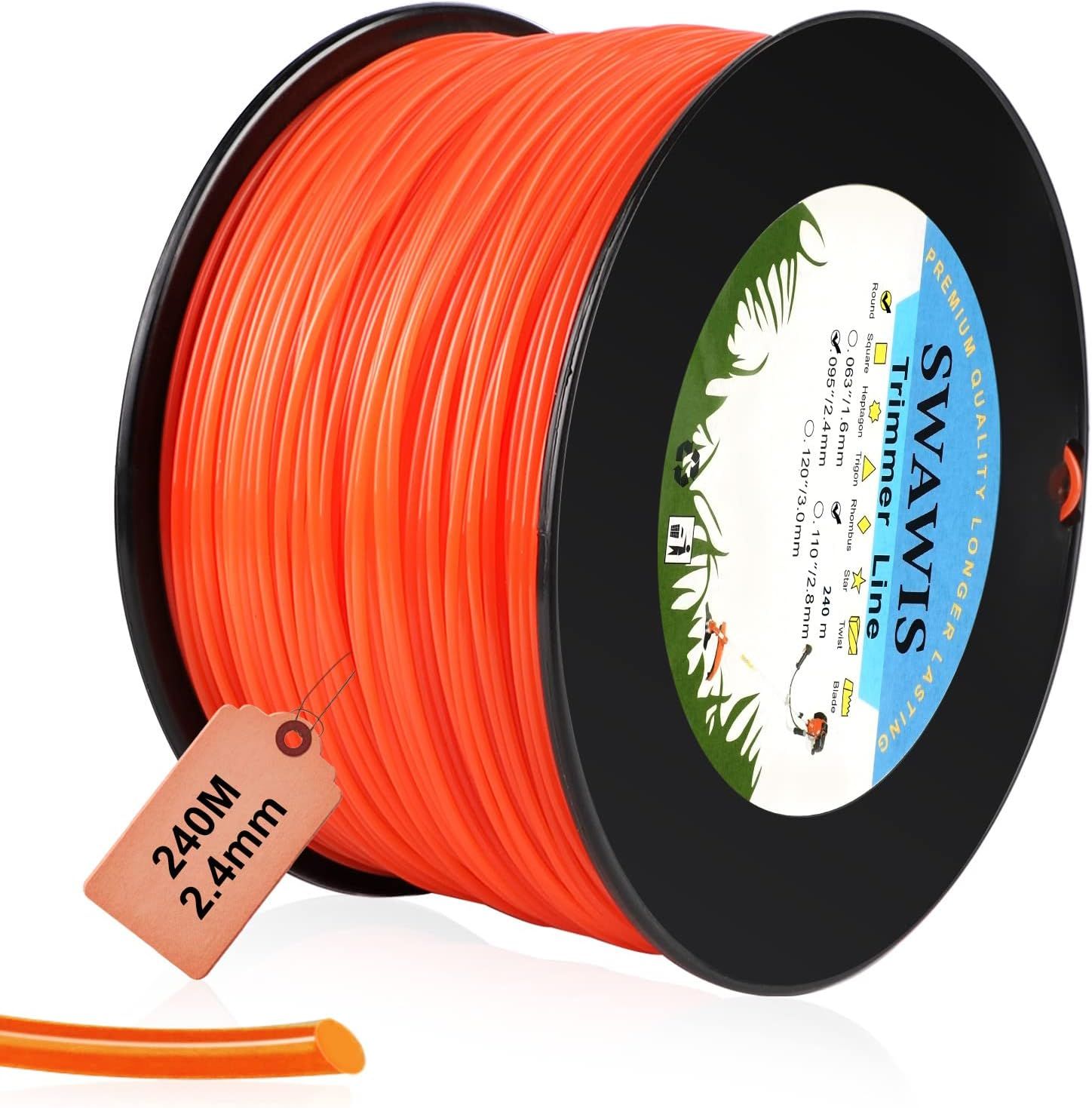 Fil de Coupe Nylon Rond 2,4mm/240M Bobine de Tondeuse Trimmer Line de Rechange pour Jardin de Mauvaises Herbes Fil pour débroussailleuse, Rouge Orangé