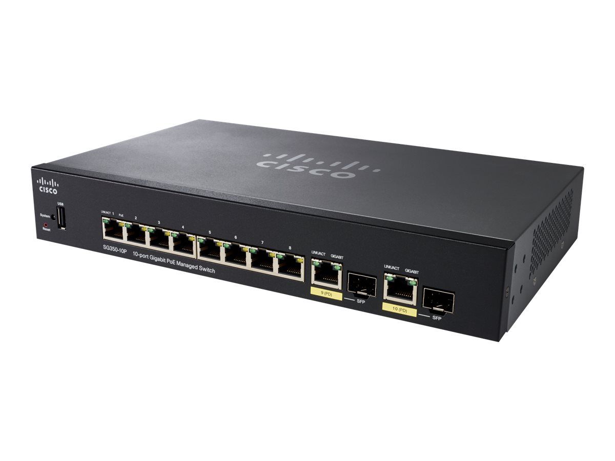 Cisco Small Business SG350 10P Commutateur C3 Géré 8 x 101001000 PoE+ + 2 x SFP Gigabit combiné de bureau PoE+ - vue 2