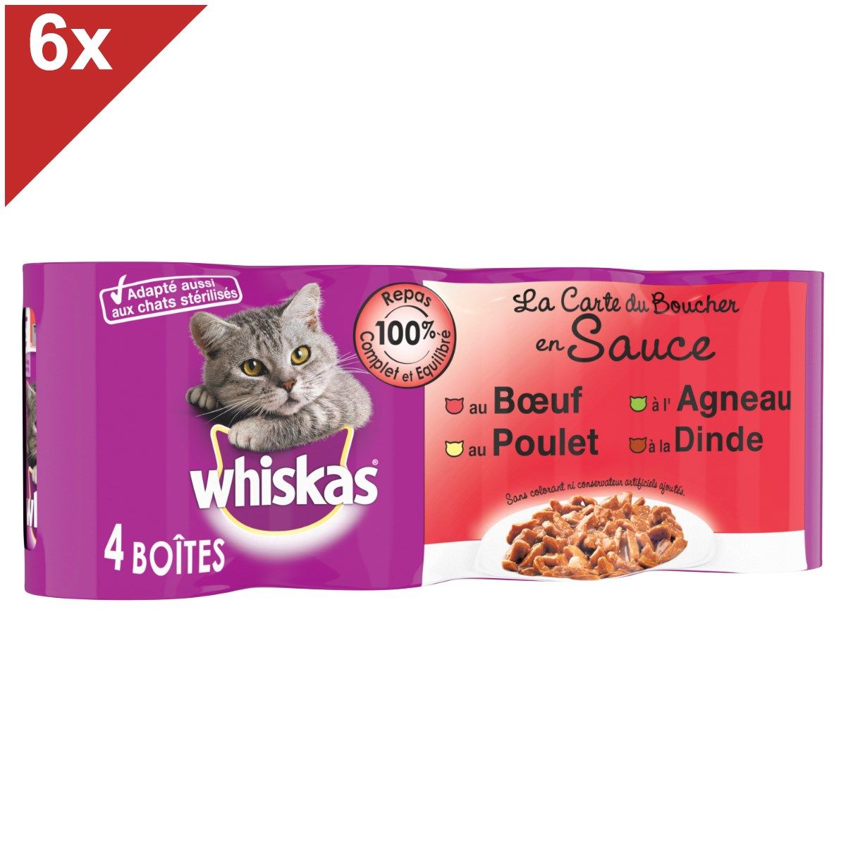 Comparer les prix de Whiskas 24 Boîtes En Sauce 4 Variétés Pâtée Pour Chat 400g (6x4)