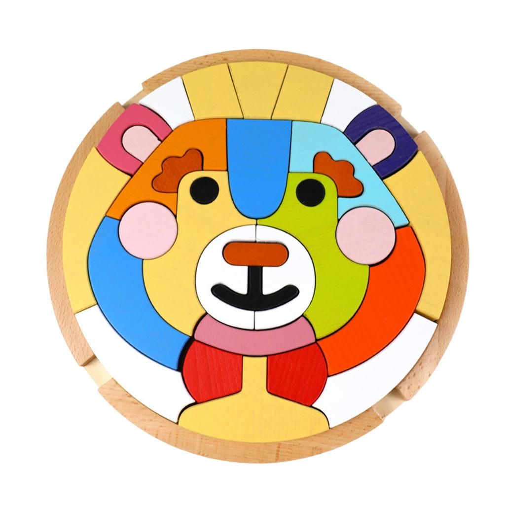  - Puzzle Coloré En Bois Bloc De Construction Jigsaw Fleur De Soleil Développement Éducatif Coordination Parent-Enfant ¿Il-Main - Lion